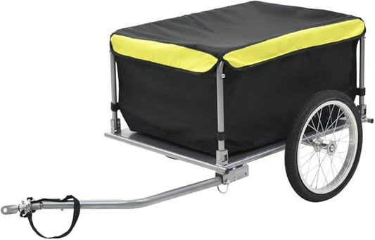 Bike Cargo Trailer with Rain Cover, Bicycle Cargo Trailer Foldable Two-Wheel Bike Luggage Wagon Bicycle Trailer with Removable Cover, Black and Yellow, Maximum Load Capacity: 143.3 lb