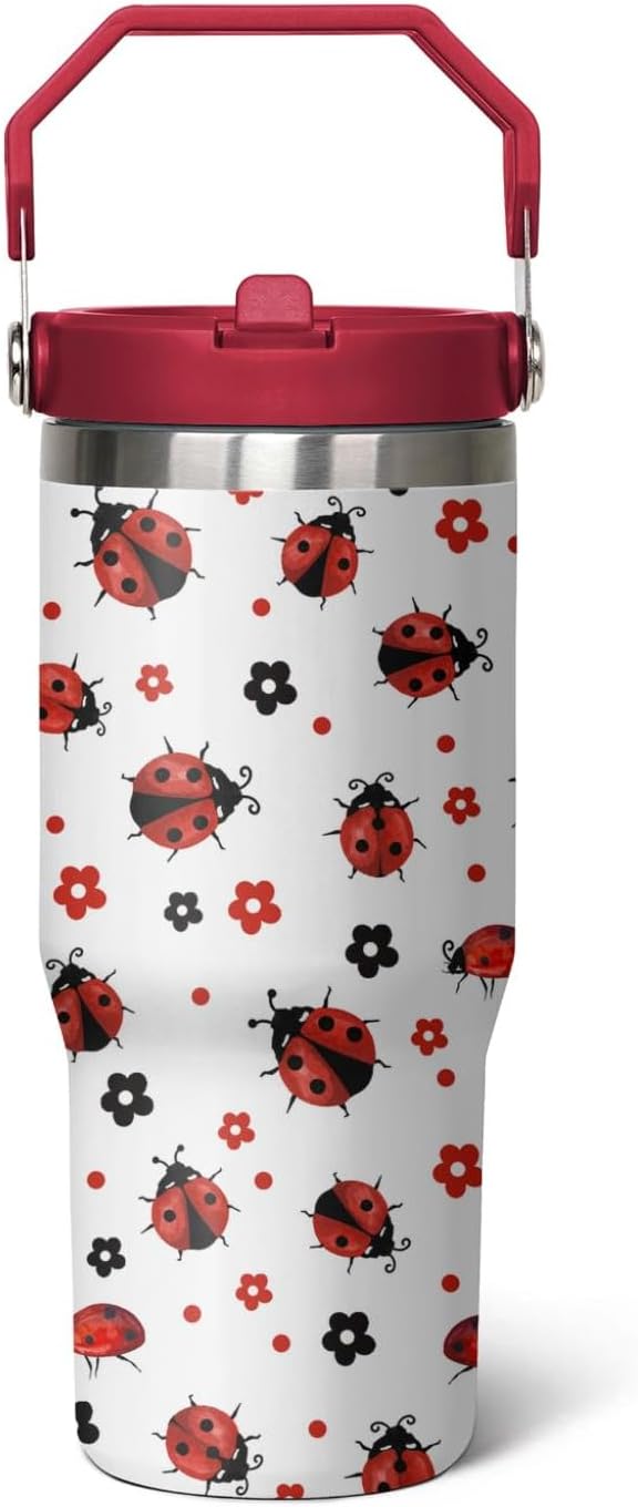 30 Ladybug Flip Tumbler, Ladybug Gifts for Women Girls, Lady Bug Reusable Stainless Steel Travel Mug Tumbler Cup Water Botter,Ladybug Decor Accessories Stuff