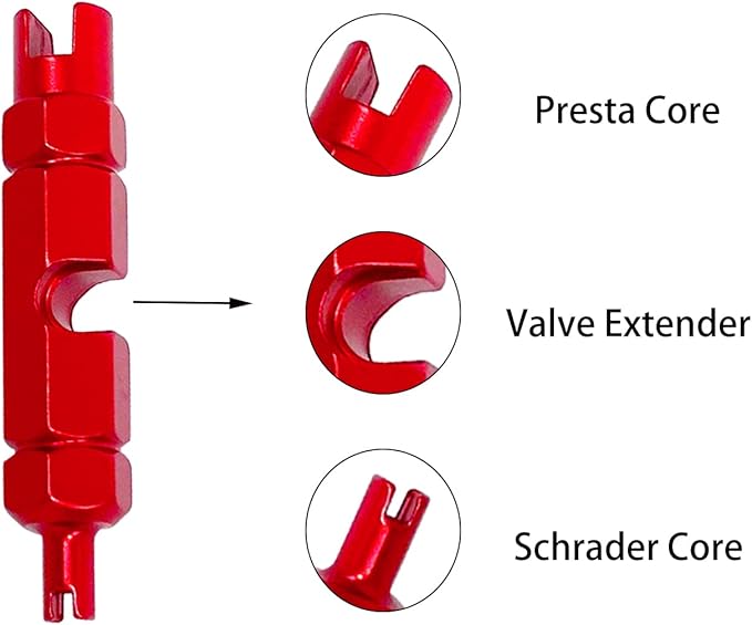 ZUFECY Bike Valve Core Repair Tool for Schrader Presta, Valve Core Remover Tool tubeless Bicycling Tires (Red)