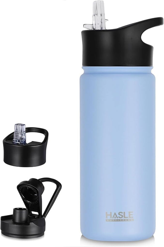 HASLE OUTFITTERS Insulated Water Bottle Kids 16 oz Double Wall Vacuum Stainless Steel Water Bottle Leak Proof for School Wide Mouth with Straw Lid & Spout Lid Keeps Cold and Hot(Blue,1pack)