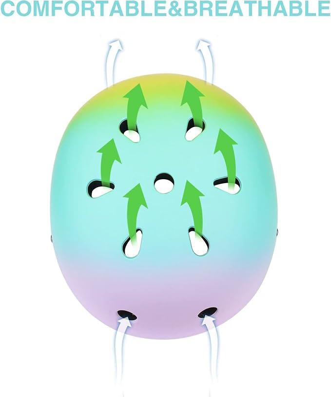 Color Gradient Adjustable Kids Bike Helmet Toddler Helmets for 3-5-8-14 Years Kids Girls Boys Youth Bicycle Helmet for Scooter Balance Bike Roller Skating Skateboard