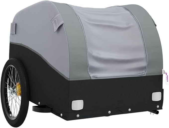 Bike Wagon Trailer, Bike Cart with Safety Flag, Bike Trailer Bicycle Cargo Trailer, Black and Gray 99.2 lb Iron, 49.6"x24.8"x24.8"
