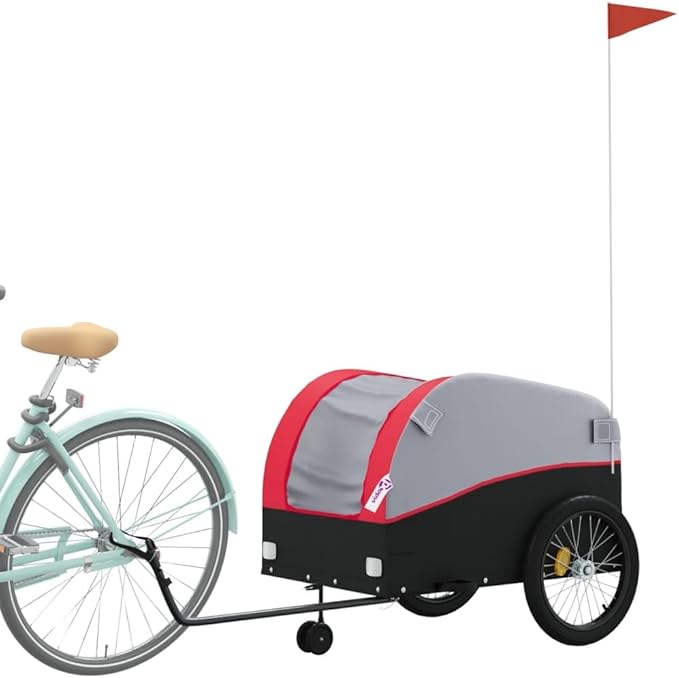 Bike Wagon Trailer, Bike Cart with Safety Flag, Bike Trailer Bicycle Cargo Trailer, Black and Red 99.2 lb Iron, 26.8"x52.4"x26.8"