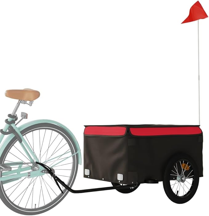 Bike Cargo Trailer, Bicycle Cart Bike Wagon Trailer, Bike Luggage Carrier, Loading Bike Storage Cart, Black and Red, Maximum Load Capacity: 99.2 lb,-434