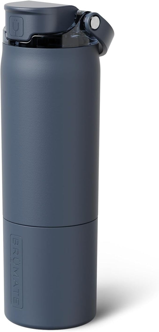 BrüMate Rise 25oz Water Bottle with Covered Silicone Straw | 100% Leakproof Insulated Water Bottle | Cup Holder Friendly Base | 25oz (Nightfall Blue)