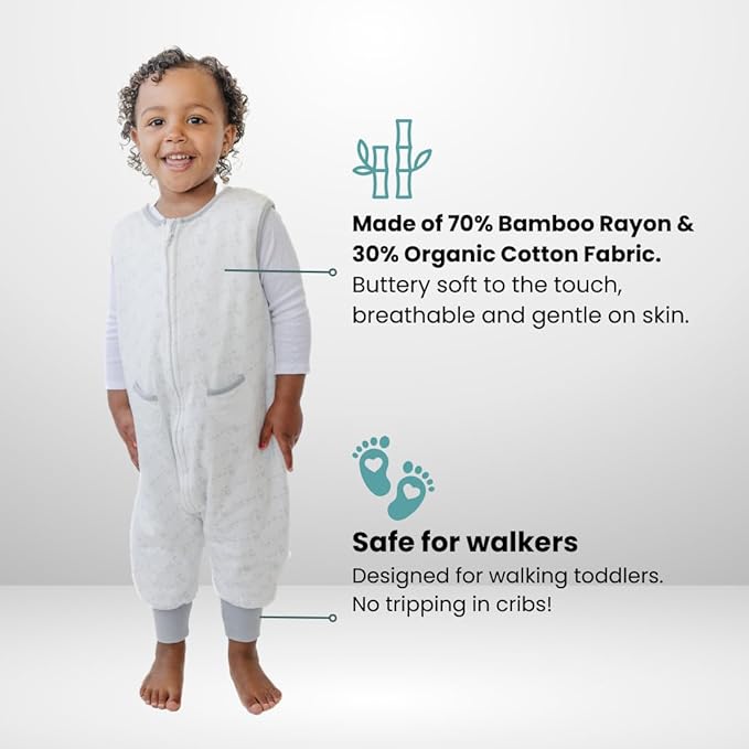 Tealbee Dreamsuit Toddler Sleep Sack with Feet – Walker Sleep Bag with Legs, Rayon made from Bamboo, All Season 1.2 TOG, 2-Way Zipper, 3T-4T - Love Milk