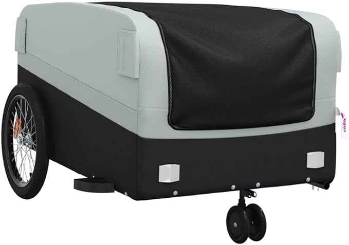 Bike Trailer Bicycle Cargo Trailer, Bike Wagon Trailer, Bike Cart with Safety Flag, Black and Gray 99.2 lb Iron, 49.6"x24.8"x20.1"