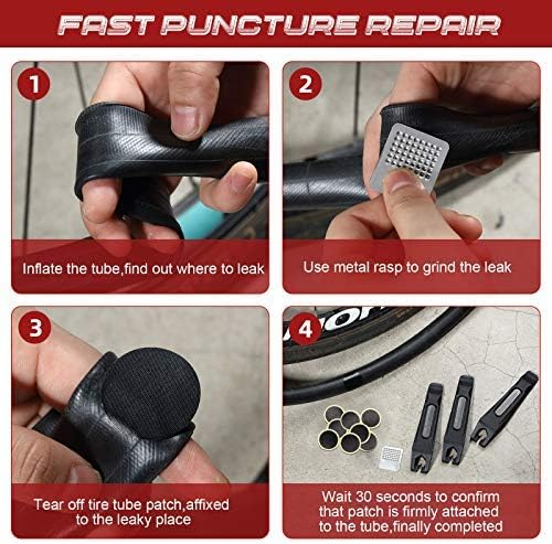 40 Pieces Bicycle Tire Repair Kit Includes 36 Pieces Glueless Bike Tube Patches Self Adhesive Bicycle Tire Patches Included Round Square Rectangle and 4 Pieces Metal Rasps for Road Mountain Bikes