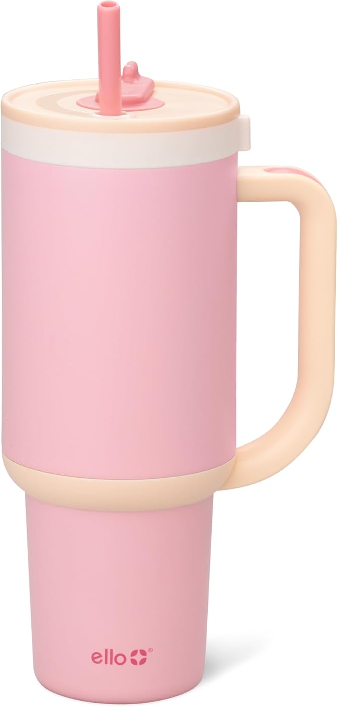 Ello Oasis 40 oz Tumbler with Handle & Retracting Straw | Reusable Insulated Stainless Steel Cup 100% Leakproof, Gifts for Teens Women Men | Keeps cold for 20 Hours, Cup Holder Friendly, Sunrise Glow