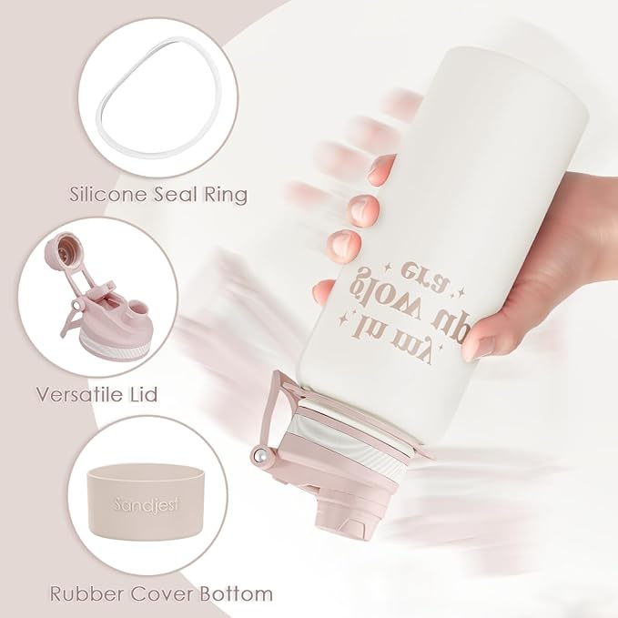 SANDJEST Inspiration Stainless Steel Water Bottle with Strap 32oz, Insulated Bottles with Straw and Spout Lid for Gym Sports Travel Outdoor, Gifts for Women Girls Birthday Christmas