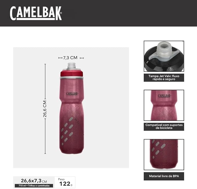 CamelBak Podium Chill Bike Insulated Squeeze Water Bottle Burgunday Perforated, 24oz