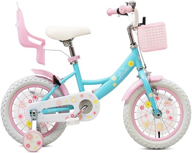 Girls Bike with Basket for Toddlers and Kids Aged 3-14 Years Old, 12 14 16 18 Inch with Training Wheels & Doll Seat, 20 Inch with Kickstand & Rear Rack, Princess Style Bicycle for Gift.