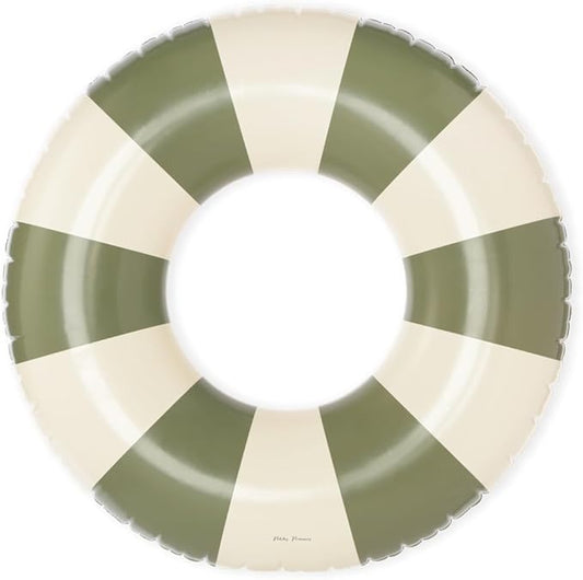 Petites-Pommes Inflatable Float for Adults - Durable Inner Tube, Handprinted Classic Striped Design Ring Float, Soft Comfort Seaming, Packable Floats for Travel, Military Green, 47 inch