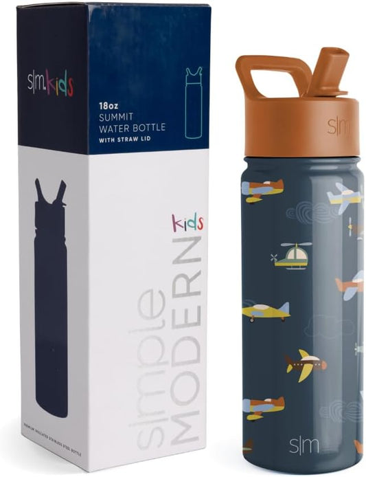 Simple Modern Kids Summit Water Bottle with Straw Lid | 18oz Stainless Steel Cup Insulated Tumbler for Toddlers, School | Wheels Up