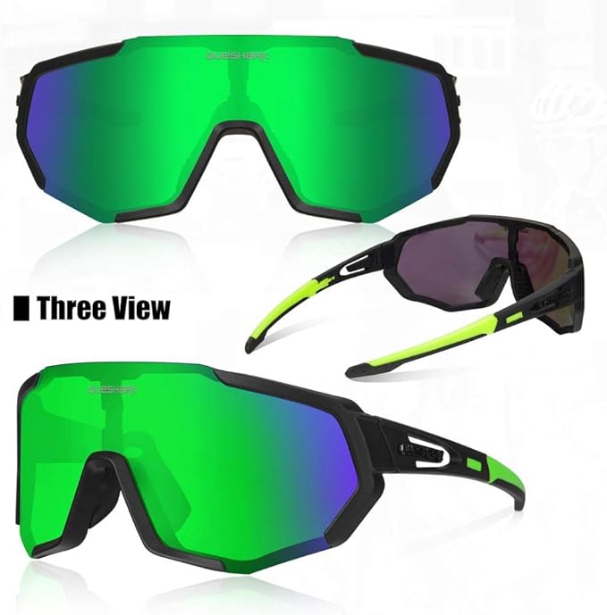 Queshark Cycling Glasses, Sports Sunglasses for Men Women, 1 Polarized 2 HD Lens, Polarized Sunglasses for Cycling Running