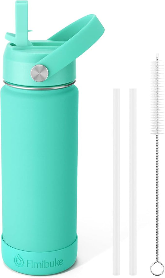 Fimibuke Kids Insulated Water Bottle, 18oz BPA FREE 18/8 Stainless Steel Kids Cup with Straw Travel Tumbler Double Wall Vacuum Leak Proof Toddler Water Bottle for School Boys Girls(1 Pack, Turquoise)