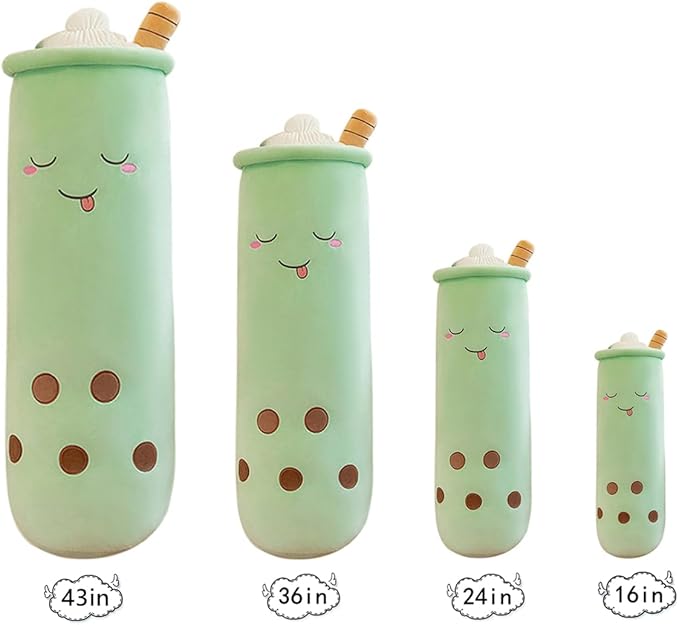 Cute Plushies Plush Plushie Long Plush Pillow Bubble Tea Stuffed Animal Gift for Kids Adults (Long Green Closed Plush,43 Inch)