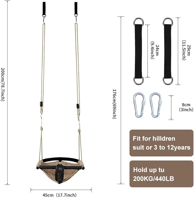 2 -in- 1 Toddler Swing. Swing Seat for Kids with Adjustable Ropes, for Kids Heavy Duty Rope Play Secure Children Swings Set, for Outdoor Indoor, (Light Brown 2-Pack)