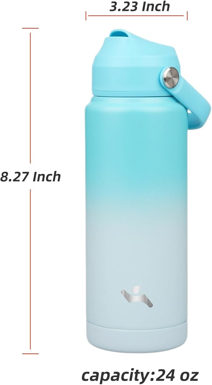 Insulated Water Bottle with Straw Lid,24 oz Stainless Steel Vacuum Metal Bottle with Silicone Handle,Sea Salt