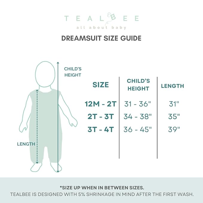 Tealbee Dreamsuit Toddler Sleep Sack with Feet – Walker Sleep Bag with Legs, Rayon made from Bamboo, Summer 0.8 TOG, 2-Way Zipper, 3T-4T - Croissant