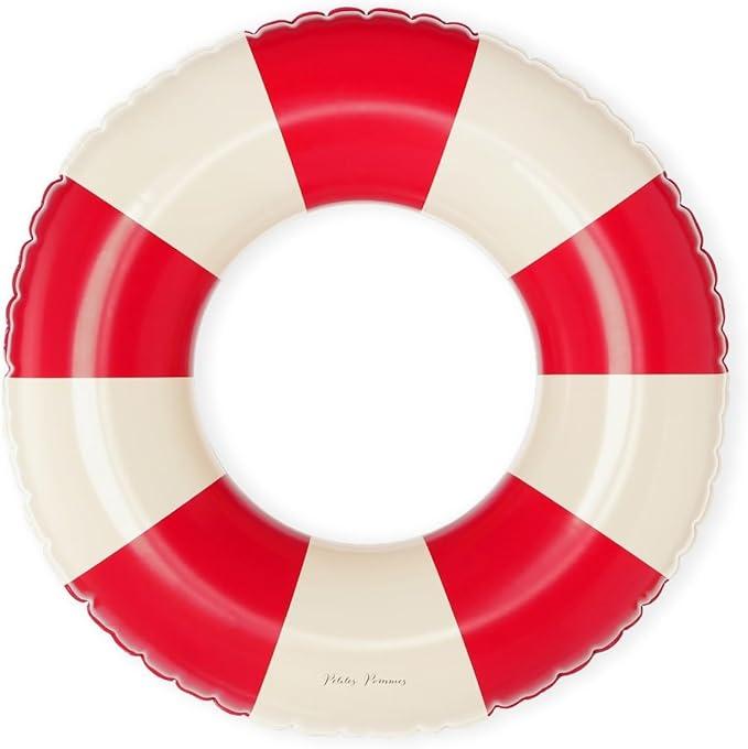Petites-Pommes Kids Float for Toddlers - Durable Inner Tube, Handprinted Classic Striped Design Pool Floats, Soft Comfort Seaming, Packable Floats for Travel, Bright Red, 24 inch