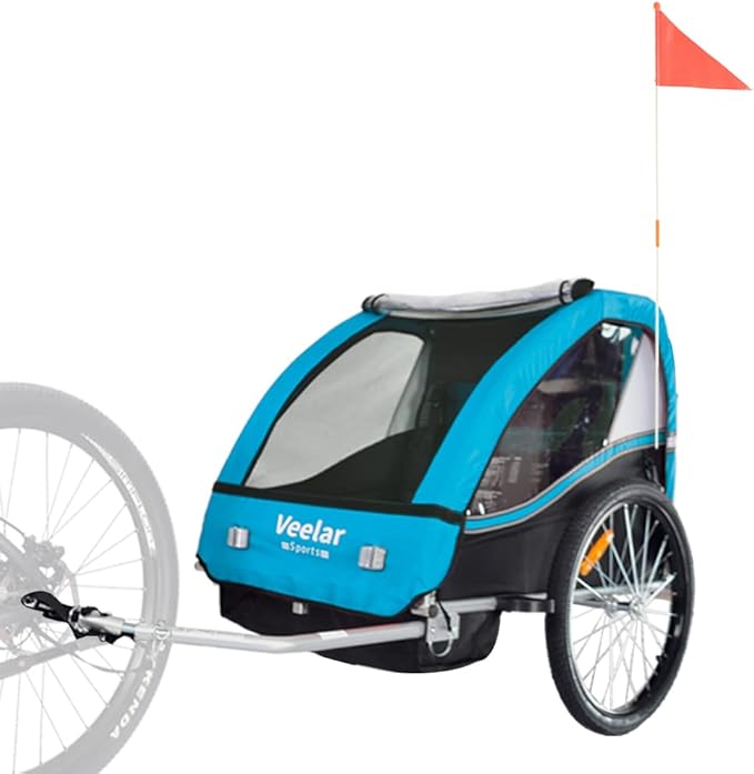 Veelar Sports Bike Trailer Double Seat for 1 or 2 Toddlers, Kids, Child Bicycle Carrier