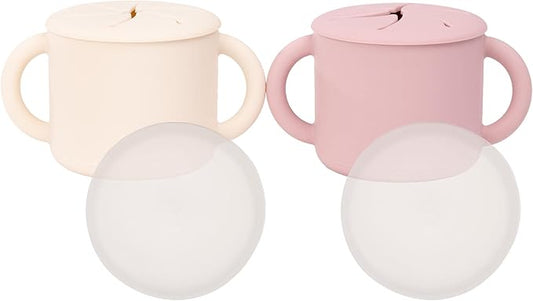 WeeSprout Snack Containers, Food Grade Silicone Cups, Spill-Proof Tops For Toddlers and Babies, Premium Hard Plastic Travel Lids, Dishwasher Safe, Set of 2 Snack Catchers