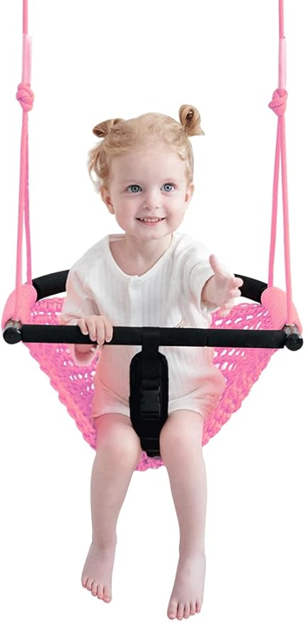 2 -in- 1 Toddler Swing. Swing Seat for Kids with Adjustable Ropes, for Kids Heavy Duty Rope Play Secure Children Swings Set, for Outdoor Indoor, Backyard. Upgrade Product (Pink)
