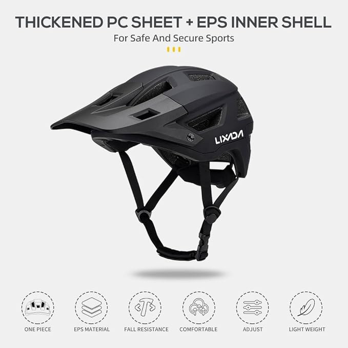 Lixada Adult Bike Helmet Mountain Helmet Road Bike Helmet Adjustable Dial Removable Visor Ventilation Cycling Helmet for Men Women 55-61cm