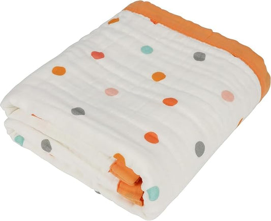 Organic Cotton Muslin Baby Blanket for Boys and Girls - Luxurious Soft Toddler Quilt for Swaddling - Gender Neutral Blanket - Baby and Toddler Gift - Bright Dot