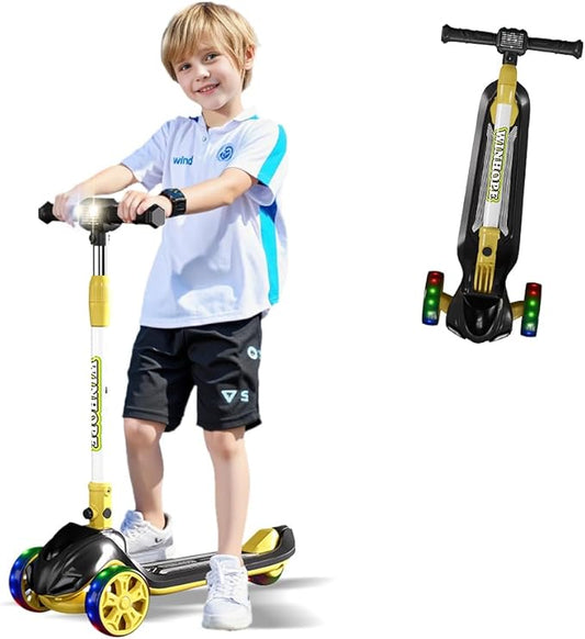 3-Wheel Foldable Kick Scooter for Kids, 4 Adjustable Height Toddler Scooter with LED Lighted Wheels, Lean-to-Steer Design& Wider Anti-Slip Deck for Children Boys & Girls Ages 3-8