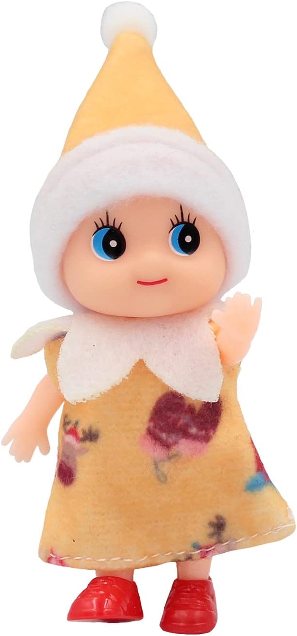 WULEEUPER Tiny Baby Elf Dolls | Christmas Miniature Elf Decoration | Newborn Gift | Baby Grow Girl and Boy Dolls (Orange Dress)