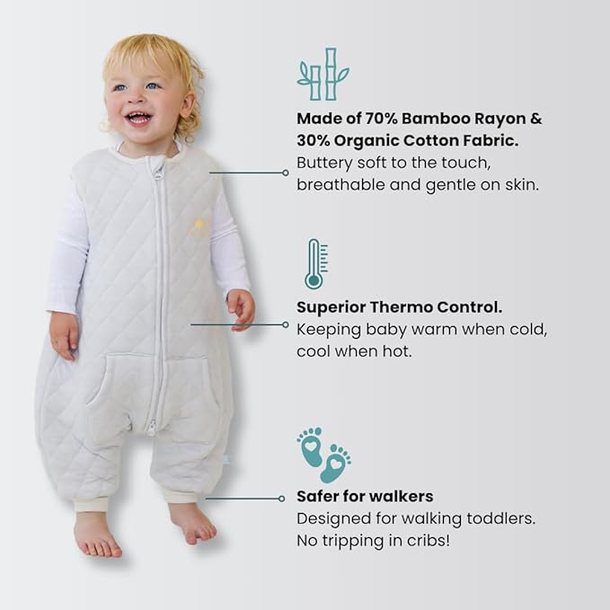 Tealbee Dreamsuit Toddler Sleep Sack with Feet – Walker Sleep Bag with Legs, Rayon made from Bamboo, All Season 1.2 TOG, 2-Way Zipper, 12m-2T - Sunshine