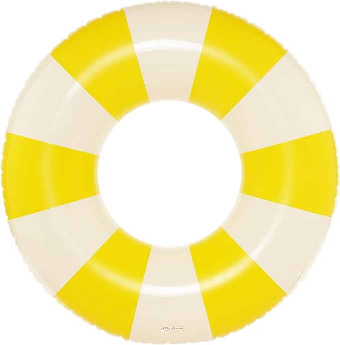 Petites-Pommes Water Floats for Adults - Durable Inner Tube, Handprinted Classic Striped Design Pool Float, Soft Comfort Seaming, Packable Floats for Travel, Yellow, 47 inch