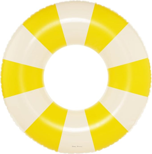 Petites-Pommes Water Floats for Adults - Durable Inner Tube, Handprinted Classic Striped Design Pool Float, Soft Comfort Seaming, Packable Floats for Travel, Yellow, 47 inch