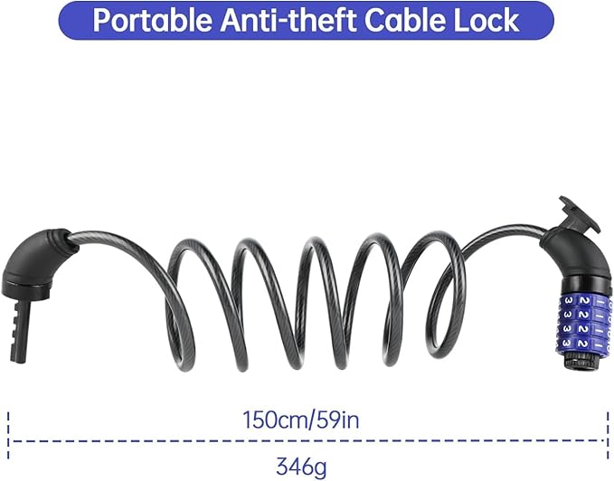 Light Bike Lock Cable,Anti Theft Cable Lock,4 Digit Security Resettable Bike Combination Lock, for E-Scooter, Electric Bike, Mountain Bike,Bicycle, Motorbikes（Blue）