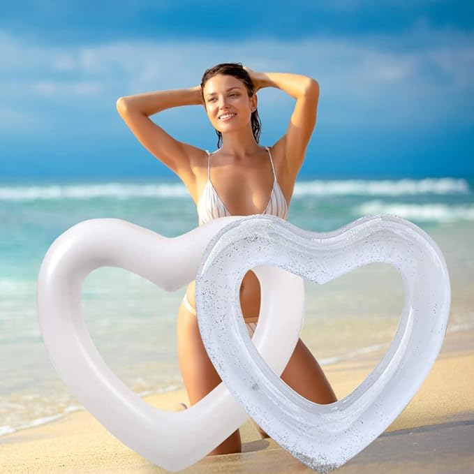 Inflatable Heart Pool Float, Sweet Love Swim Rings Float Loungers Tube for Summer Water Fun Beach Party Toys for Kids, Adults