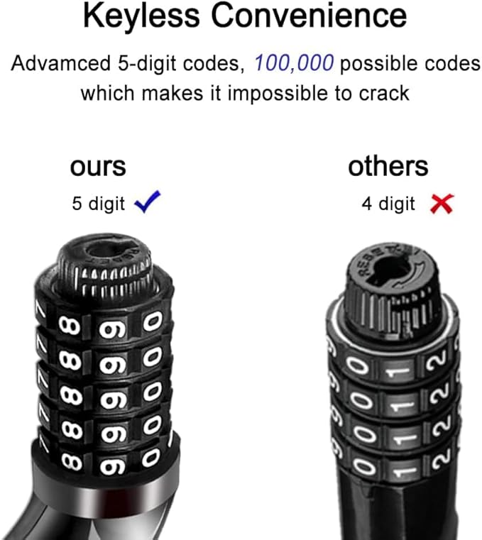NDakter Bike Lock, 4/5.6 Feet Bicycle Cable, High Security 5 Digit Resettable Combination Coiling Bicycle Lock, Heavy Duty Anti Theft Cable with Mounting Bracket, 1/2 Inch Diameter (12mm)