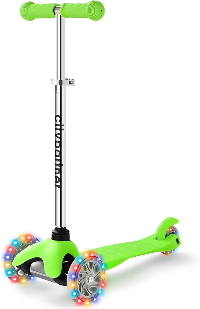 Kids Scooter, Children and Toddler 3 Wheel Kick Scooter for Boys & Girls Ages 2-5, LED Lighted Wheels and 3 Adjustable Height Handlebars, Lean-to-Steer
