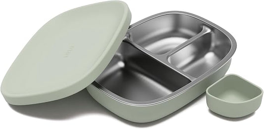 Lalo Bento Box - BPA-Free Bento Box For Kids & Toddlers, Leak-Proof, Dishwasher Safe, Easy to Open & Clean Silicone & Stainless Steel Lunch Box For Kids, Portable for Daycare or Travel - Sage