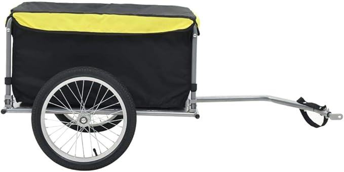 Bike Cargo Trailer with Rain Cover, Bicycle Cargo Trailer Foldable Two-Wheel Bike Luggage Wagon Bicycle Trailer with Removable Cover, Black and Yellow, Maximum Load Capacity: 143.3 lb
