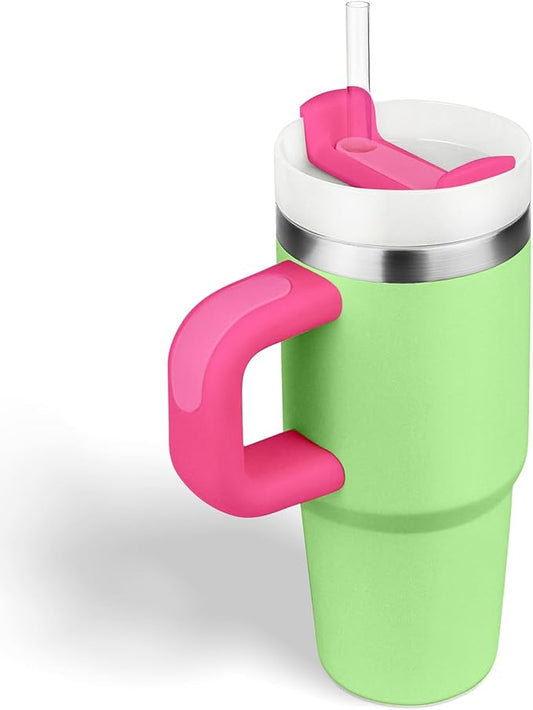 14 oz Tumbler with Handle and Straw, 14oz Toddler Tumbler with Lid and Straw for Kids Stainless Steel Tumblers, Outdoor Sports Travel School Gift, Keeps Drinks Cold up to 24 Hrs(GreenBarbie)