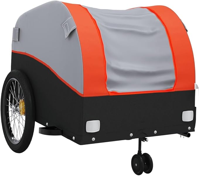 Bike Wagon Trailer, Bike Cart with Safety Flag, Bike Trailer Bicycle Cargo Trailer, Black and Orange 99.2 lb Iron, 24.8"x49.6"x24.8"