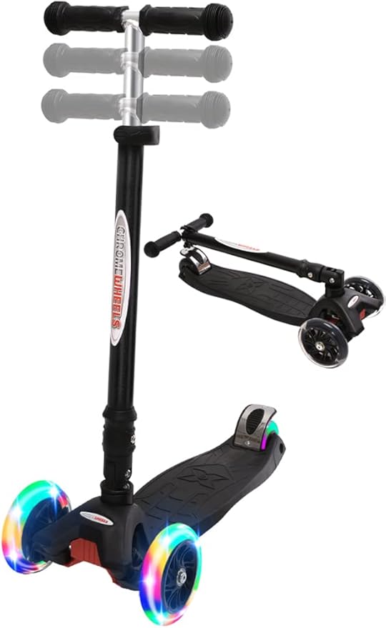ChromeWheels Foldable Scooters for Kids, Deluxe Kick Scooter 4 Adjustable Height 132lbs Weight Limit 3 Wheel, Lean to Steer LED Light Up Wheels, Best Gifts for Girls Boys Age 3-12 Year Old