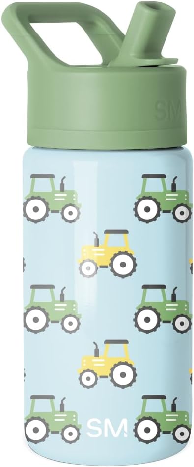 Simple Modern Kids Summit Water Bottle with Straw Lid | 14oz Stainless Steel Cup Insulated Tumbler for Toddlers, School | Tractor Fun