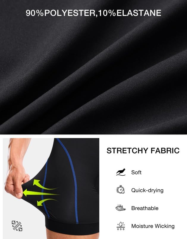 Bikewa Men's Cycling Underwear with Anti-Slip Leg Grips 4D Padded Bike Shorts MTB Liner for Bicycle Biking Riding