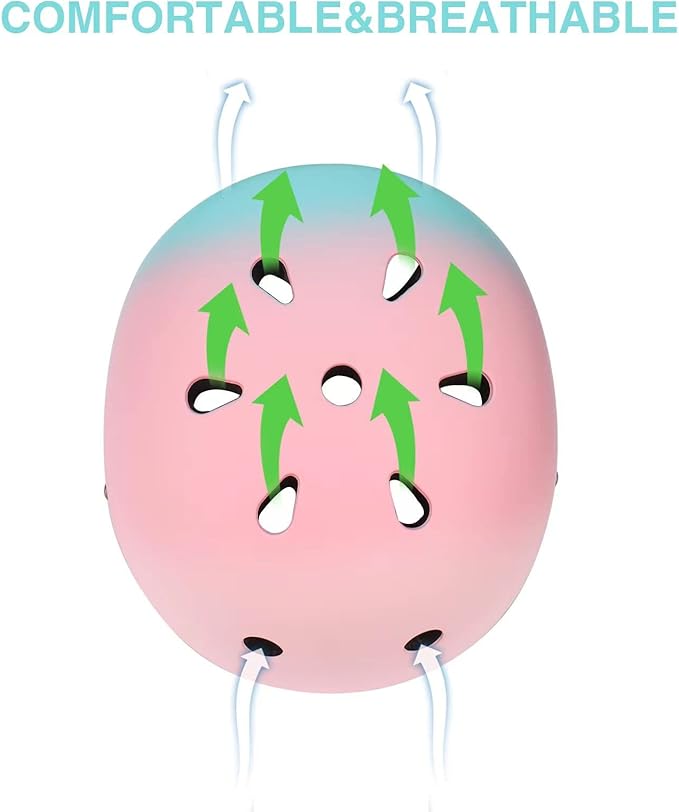 Color Gradient Adjustable Kids Bike Helmet Toddler Helmets for 3-5-8-14 Years Kids Girls Boys Youth Bicycle Helmet for Scooter Balance Bike Roller Skating Skateboard