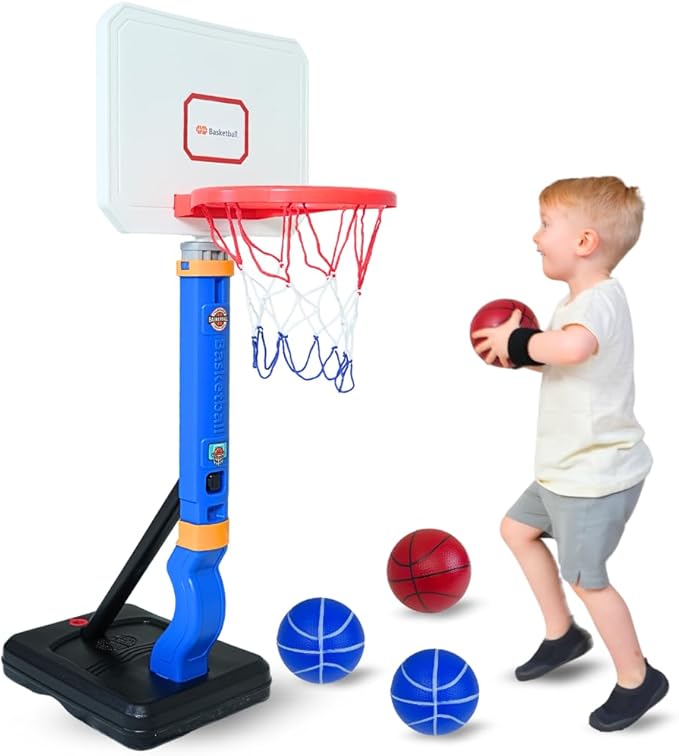 Toddler Basketball Hoop Adjustable for Kids – Grow-with-Me Indoor & Outdoor Basketball Hoop for Toddlers 1-3 with Mini Basketball, Pump, Stable Base, Height Adjustable 2.5 to 5.5 Feet