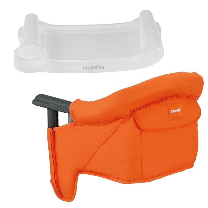 Inglesina Fast Table Chair - Orange + Fast Dining Tray - Portable Baby High Chair - for Babies & Toddlers up to 37 lbs - Fits Tables 0.8'' to 3.5'' Thick - Compact & Easy to Use - Travel Bag Included