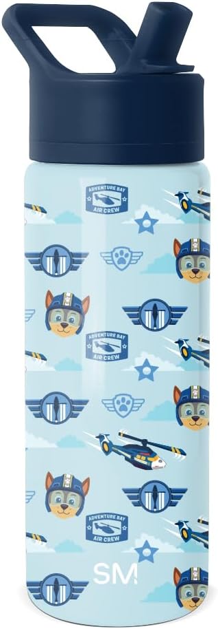 Simple Modern Kids Summit Water Bottle with Straw Lid | Paw Patrol 18oz Stainless Steel Cup Insulated Tumbler for Boys, Girls, School | Helicopter Chase